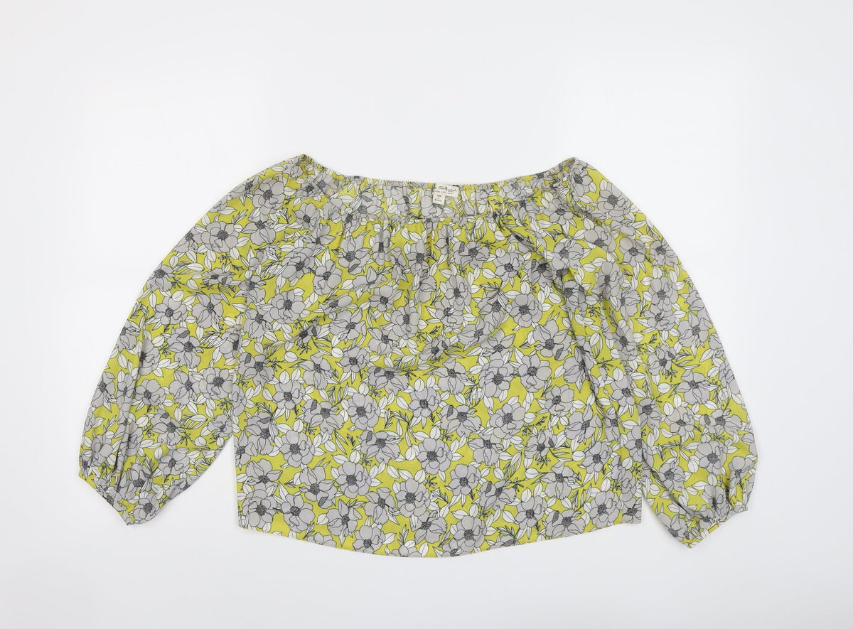 Additional front view of Miss Selfridge women’s yellow floral polyester basic blouse, size UK 6, off the shoulder