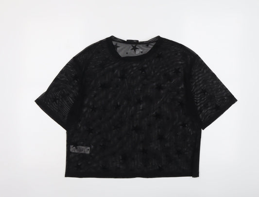 Nobody's Child Womens Black Polyester Basic Blouse Size 10 Round Neck - Star Print