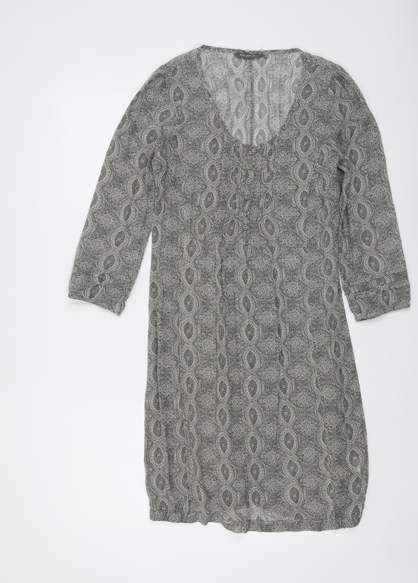 Sandwich Womens Grey Geometric Polyester A-Line Size 6 Scoop Neck Pullover