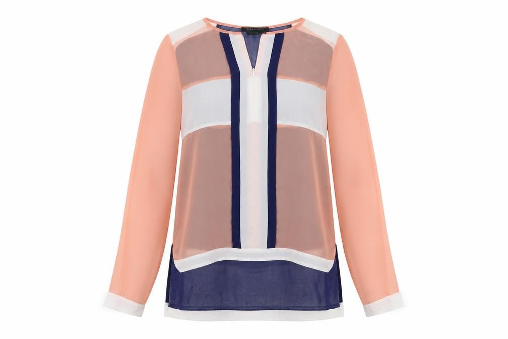 BCBGMAXAZRIA Womens Multicoloured Geometric Polyester Basic Blouse Size XS Round Neck