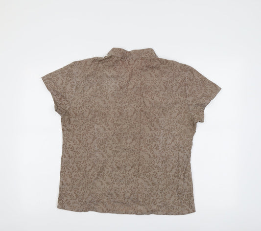 Lauren Taylor Womens Brown Geometric Cotton Basic Button-Up Size M V-Neck