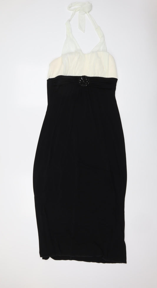 En Focus Womens Black Colourblock Polyester A-Line Size 10 Halter Pullover