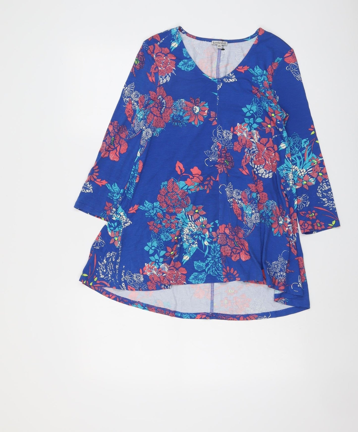 Kettlewell Womens Blue Floral Viscose Basic Blouse Size XS Scoop Neck