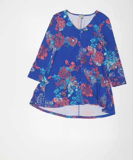 Kettlewell Womens Blue Floral Viscose Basic Blouse Size XS Scoop Neck