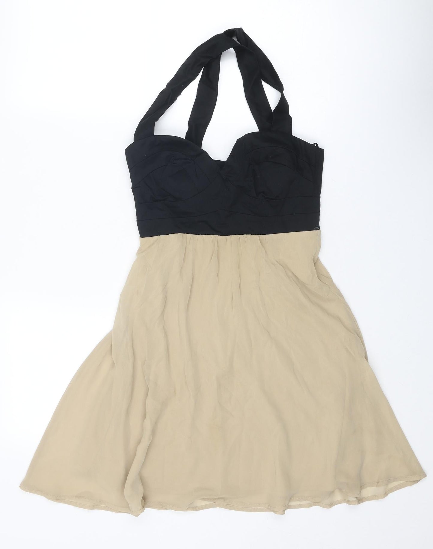 ASOS Womens Beige Colourblock Cotton Fit & Flare Size 8 Sweetheart Zip