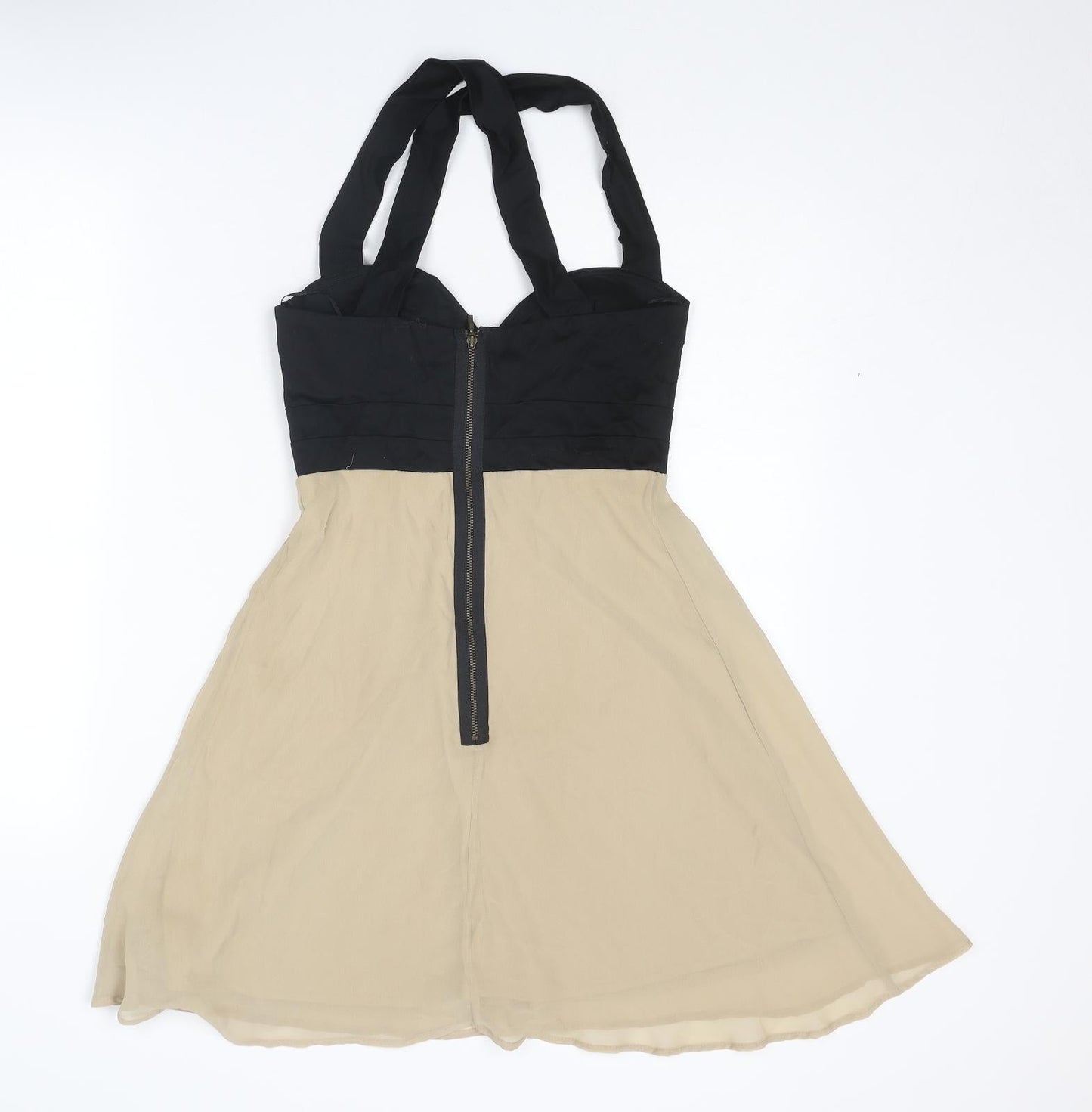 ASOS Womens Beige Colourblock Cotton Fit & Flare Size 8 Sweetheart Zip