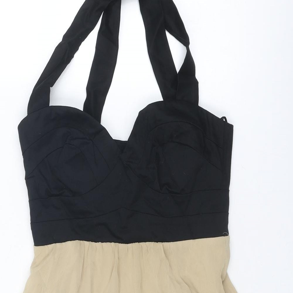 ASOS Womens Beige Colourblock Cotton Fit & Flare Size 8 Sweetheart Zip