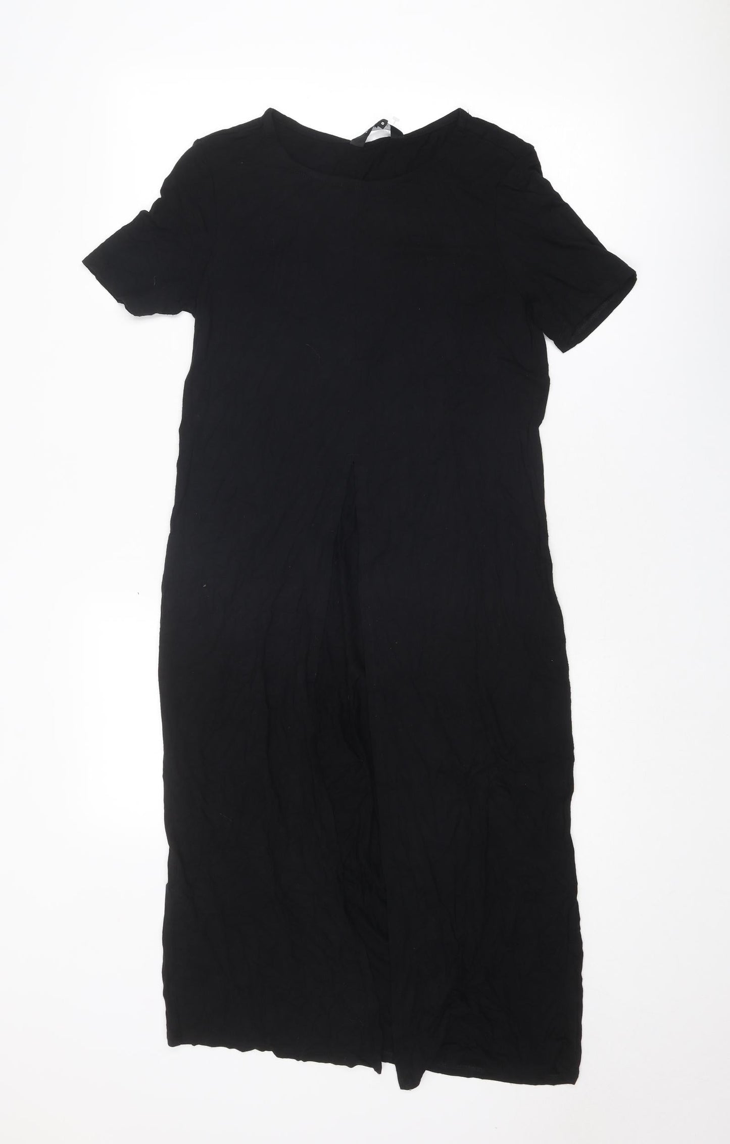 New Look Womens Black Viscose Tunic T-Shirt Size 8 Boat Neck - Open Front Longline