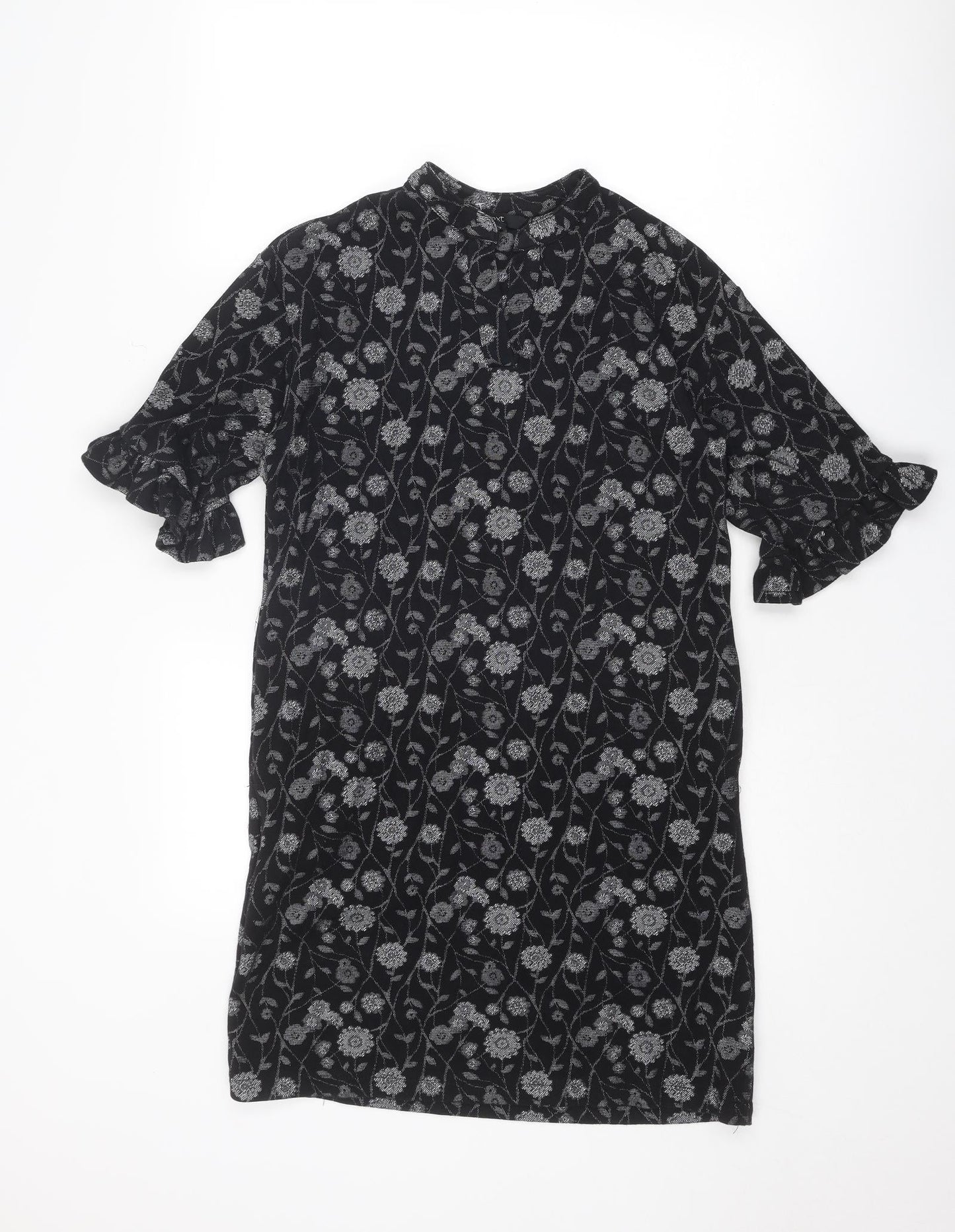 NEXT Womens Black Floral Cotton A-Line Size 10 Round Neck Pullover