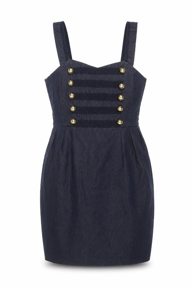 New Look Womens Blue Cotton Pinafore/Dungaree Dress Size 8 V-Neck Zip