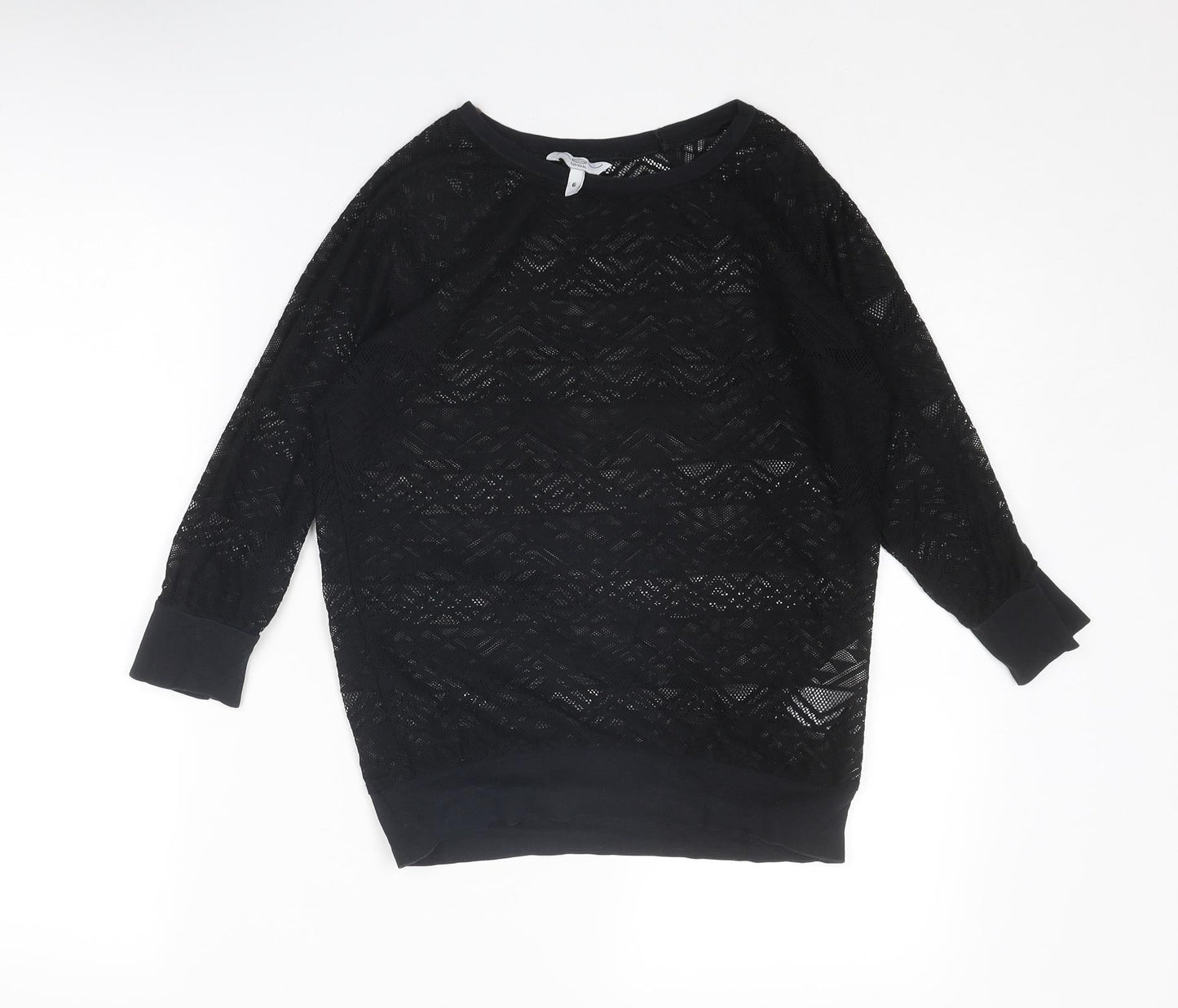 New Look Womens Black Polyester Basic Blouse Size 6 Round Neck