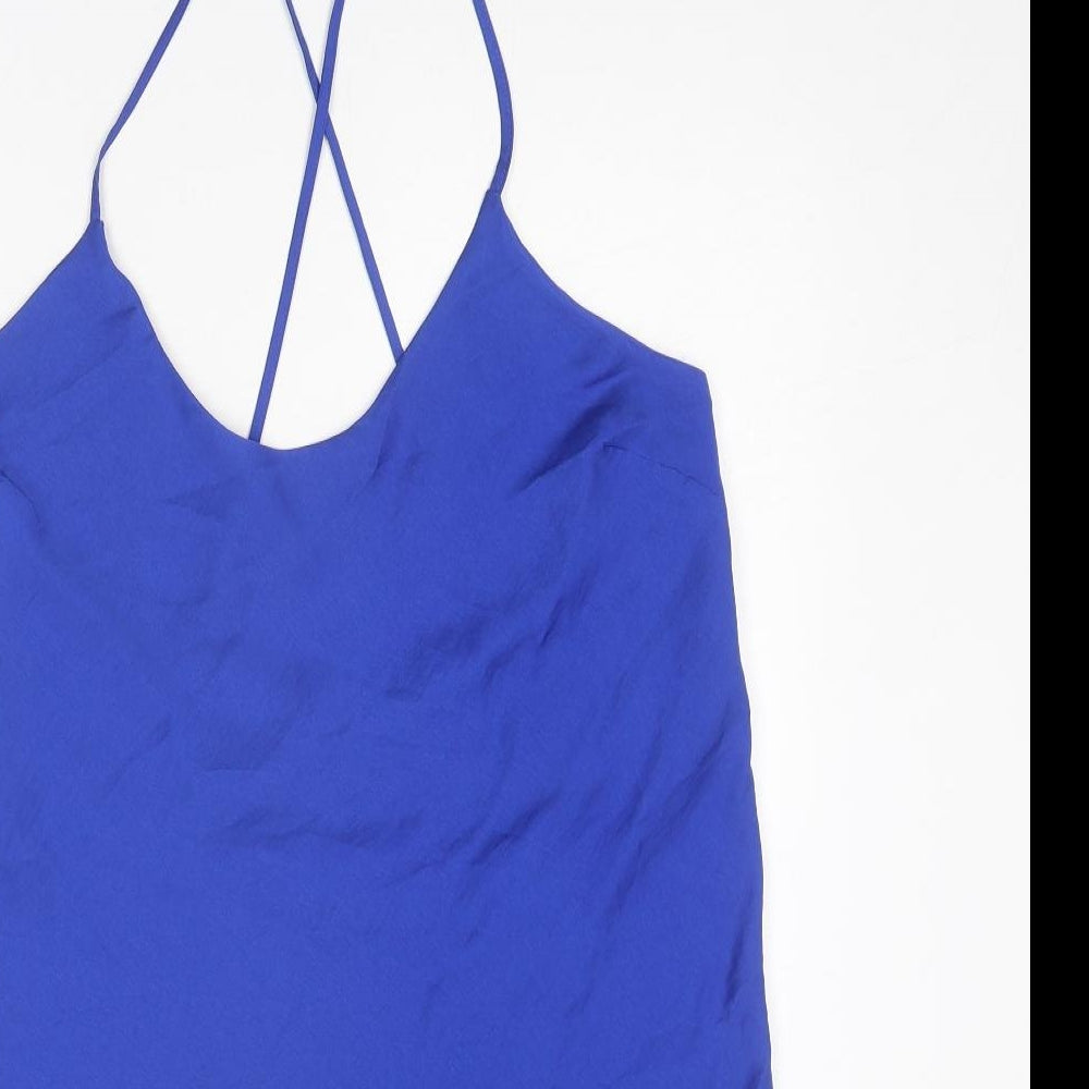 Marks and Spencer Womens Blue Polyester Slip Dress Size 12 Round Neck Pullover