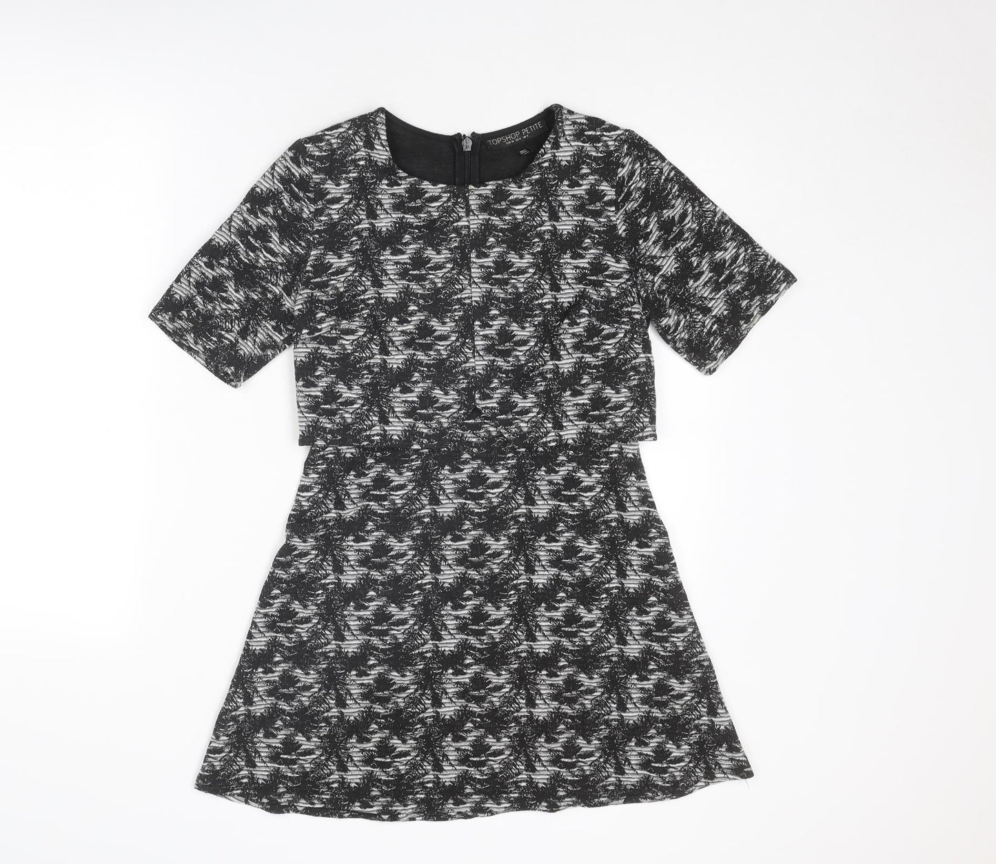 Topshop Womens Grey Floral Polyester A-Line Size 8 Round Neck Zip