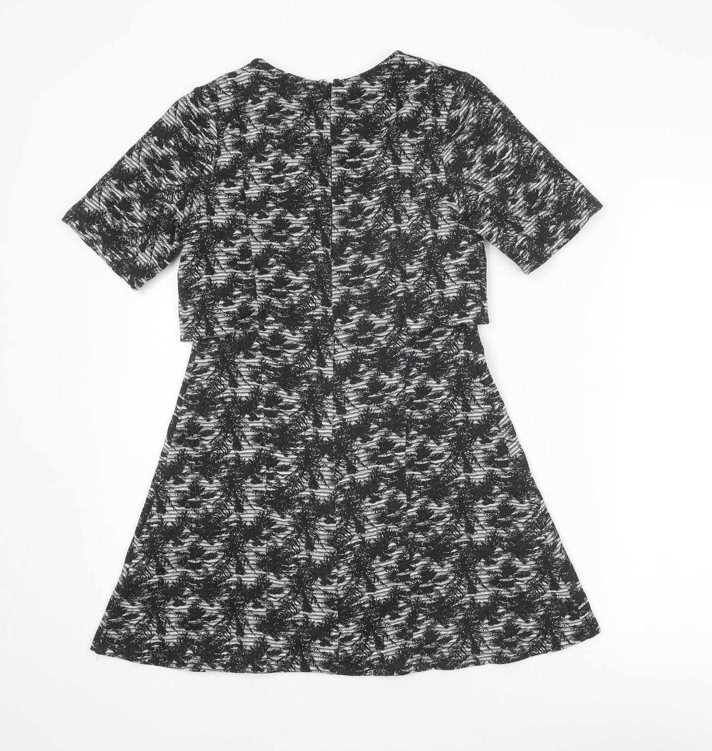 Topshop Womens Grey Floral Polyester A-Line Size 8 Round Neck Zip