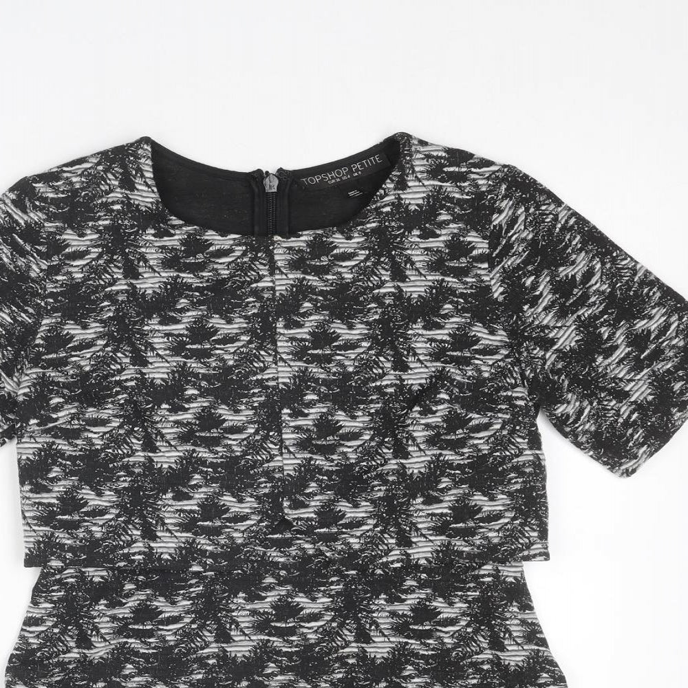 Topshop Womens Grey Floral Polyester A-Line Size 8 Round Neck Zip