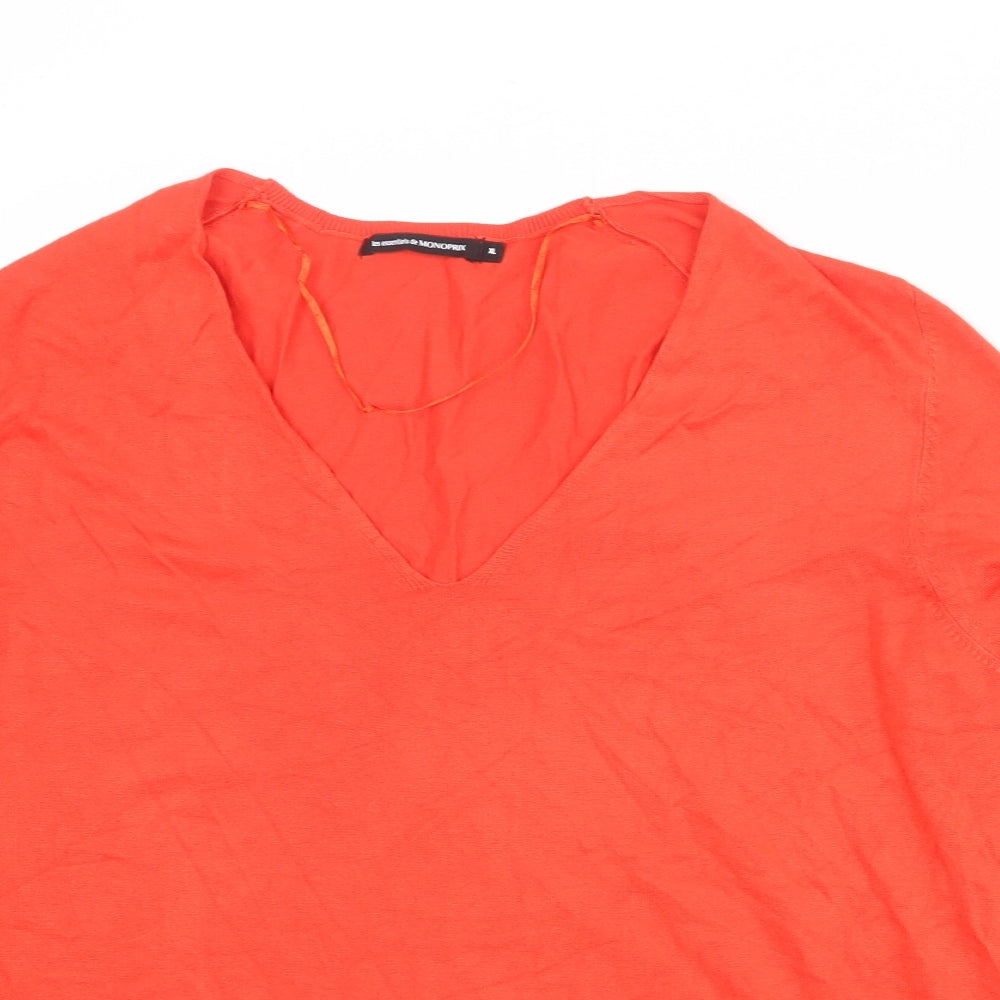 Monoprix Womens Red V-Neck Viscose Pullover Jumper Size XL