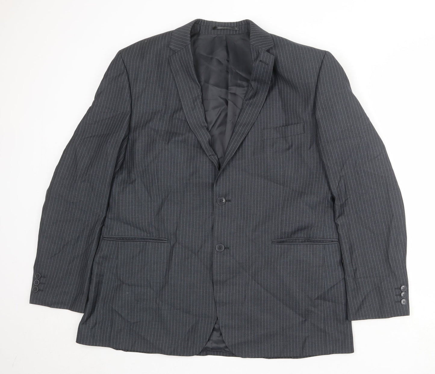 Karl Jackson Mens Grey Striped Polyester Jacket Suit Jacket Size 44 Regular