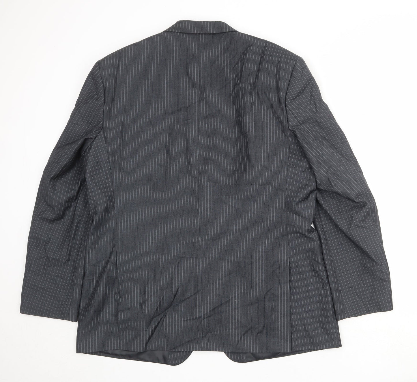 Karl Jackson Mens Grey Striped Polyester Jacket Suit Jacket Size 44 Regular