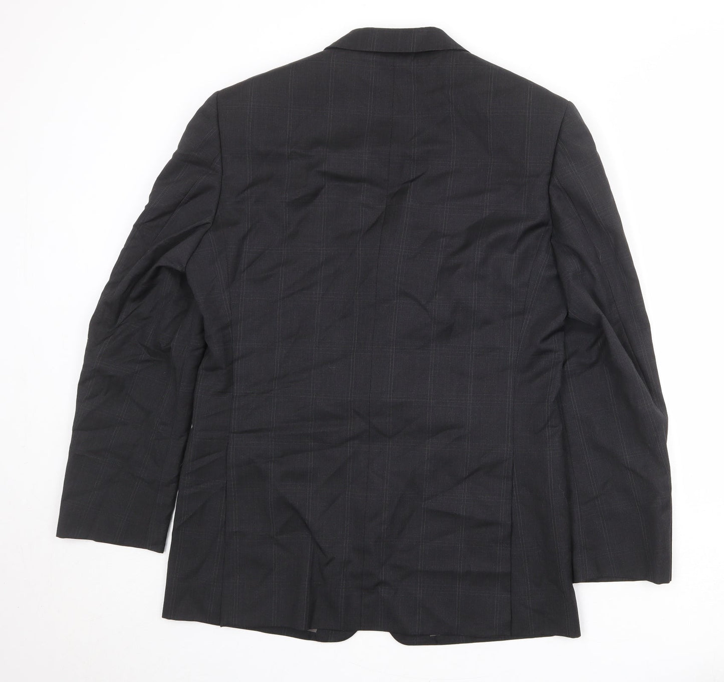 Marks and Spencer Mens Black Check Wool Jacket Suit Jacket Size 38 Regular