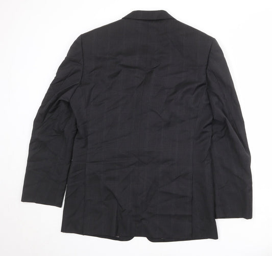 Marks and Spencer Mens Black Check Wool Jacket Suit Jacket Size 38 Regular
