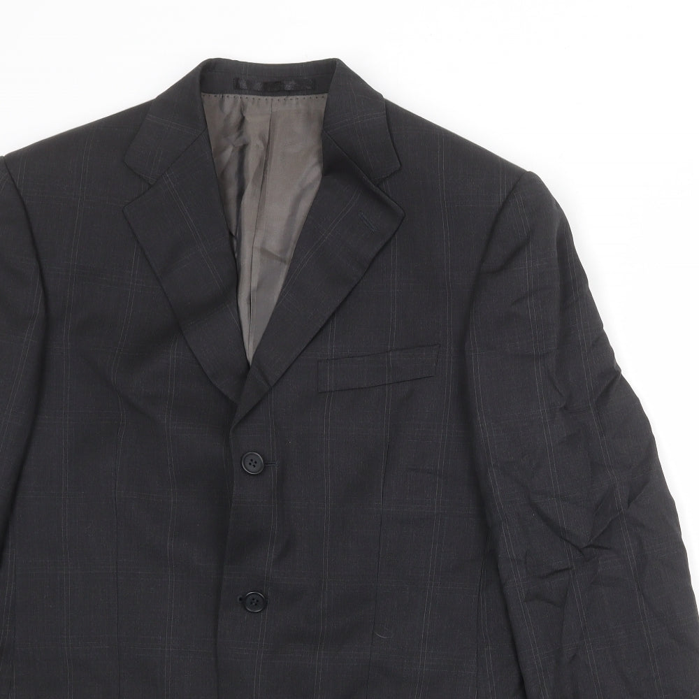 Marks and Spencer Mens Black Check Wool Jacket Suit Jacket Size 38 Regular