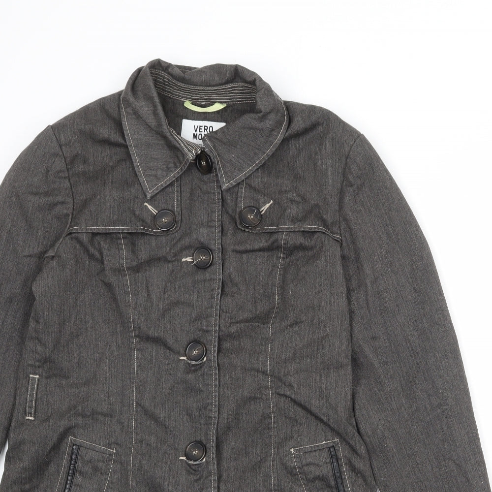VERO MODA Womens Grey Overcoat Coat Size L Button