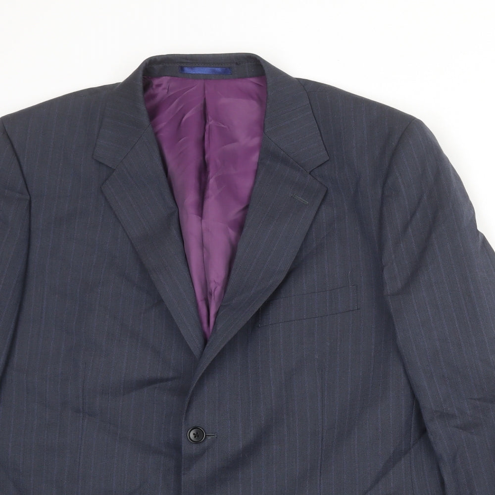 Howick Tailored Mens Blue Striped Wool Jacket Suit Jacket Size 44 Regular