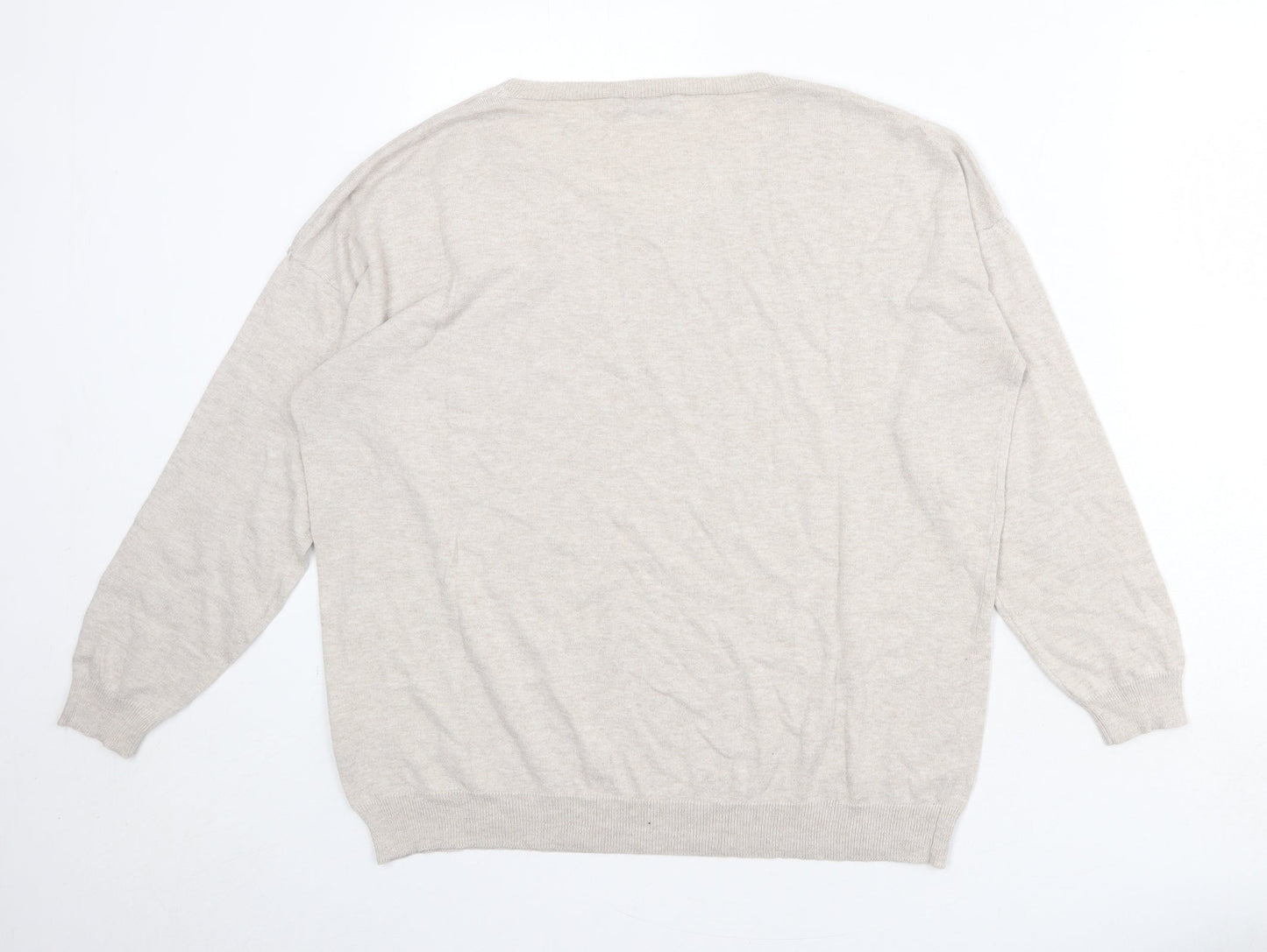 Yessica Womens Beige Round Neck Cotton Pullover Jumper Size L