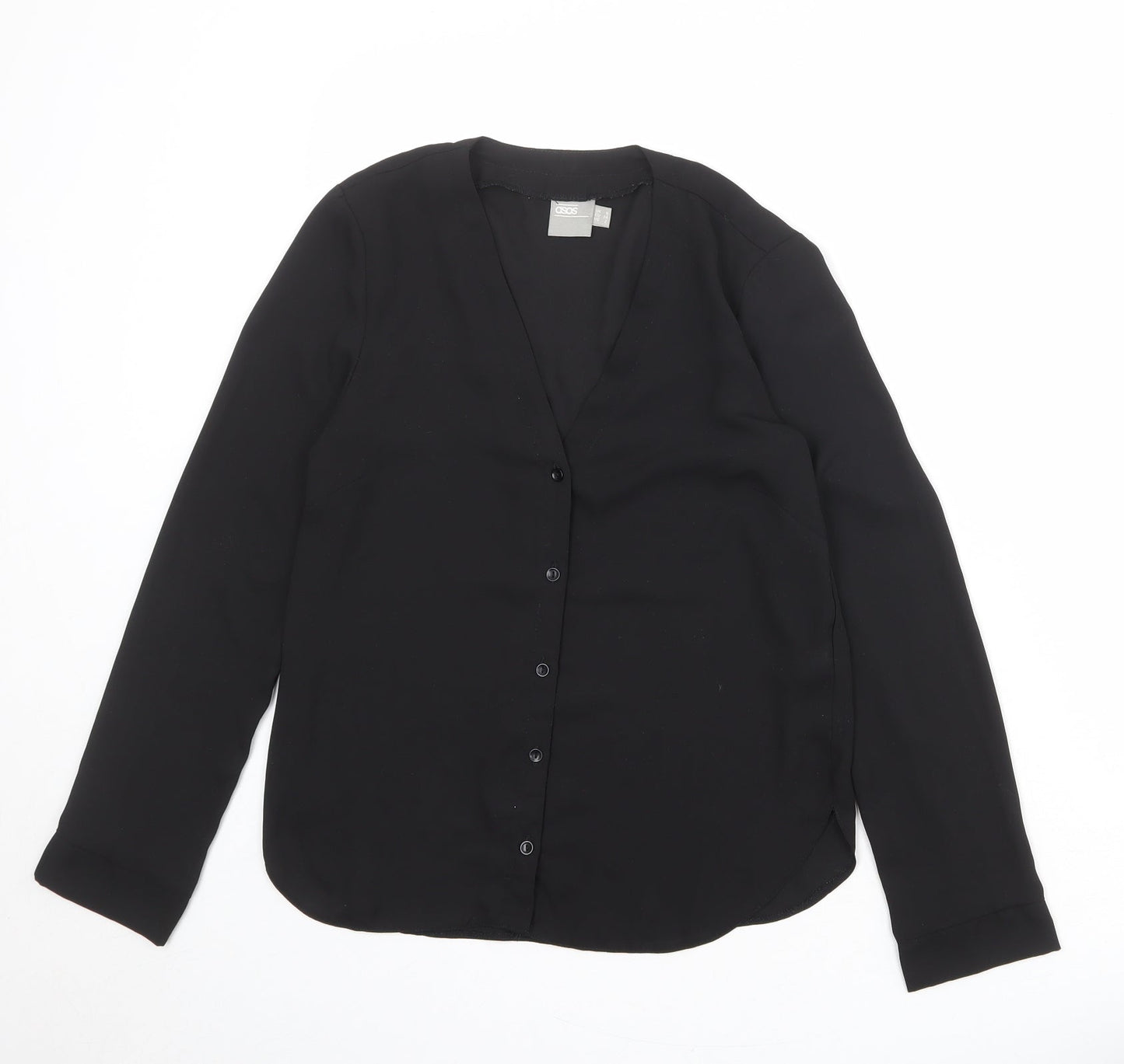 ASOS Womens Black Polyester Basic Button-Up Size 6 V-Neck