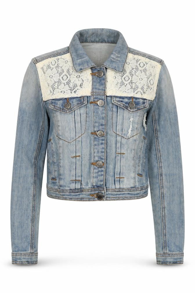 Hot Kiss Womens Blue Jacket Size S Button - Lace Details