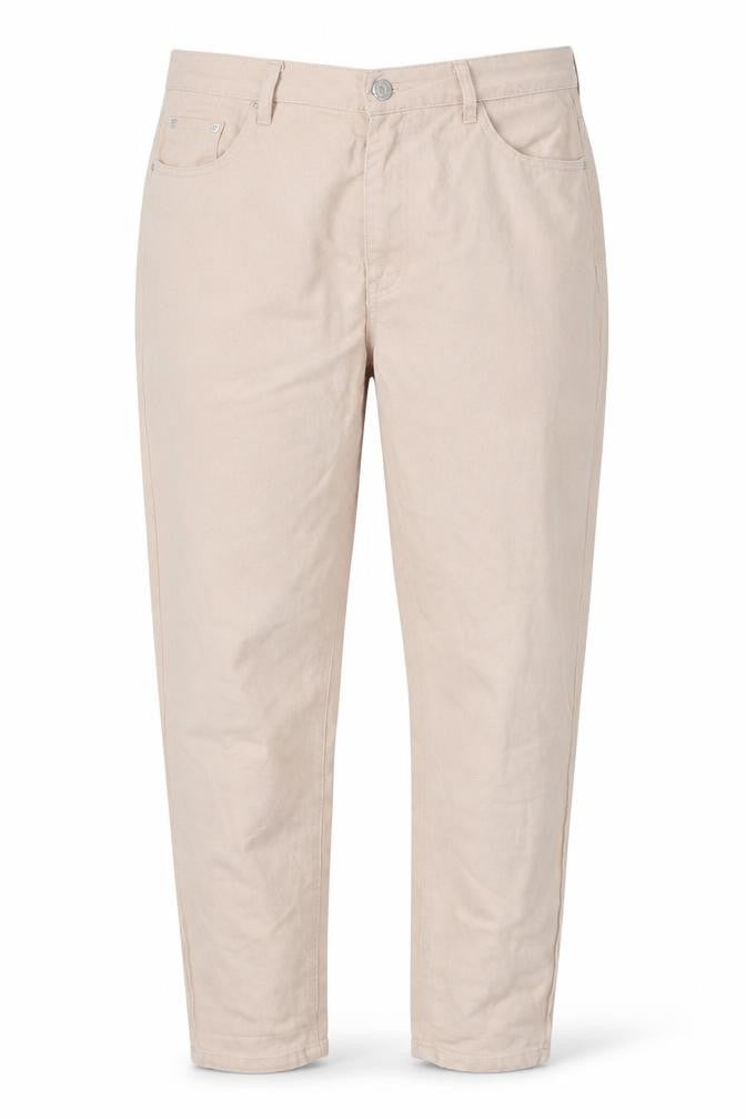 Front view of Missguided women’s beige cotton mom jeans, size UK 12, regular zip