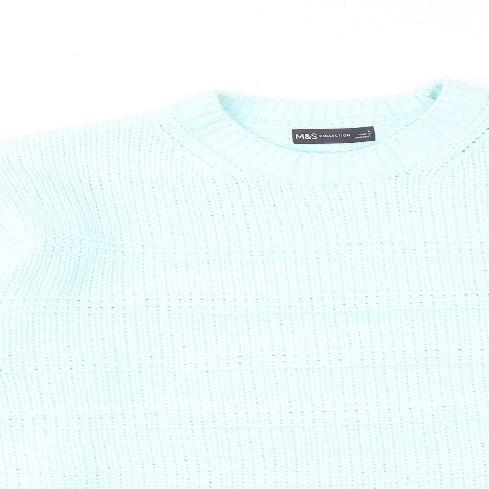Marks and Spencer Womens Blue Round Neck Polyester Pullover Jumper Size L
