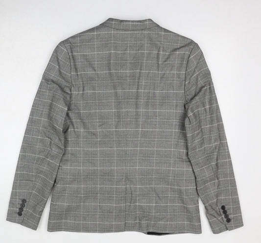 H&M Mens Grey Plaid Polyester Jacket Blazer Size L Regular
