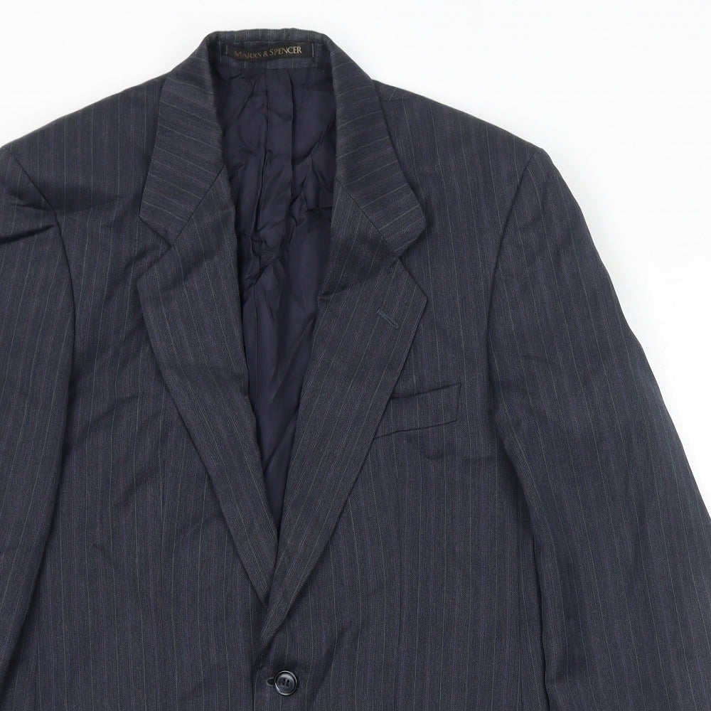 Marks and Spencer Mens Grey Striped Polyester Jacket Suit Jacket Size 36 Regular