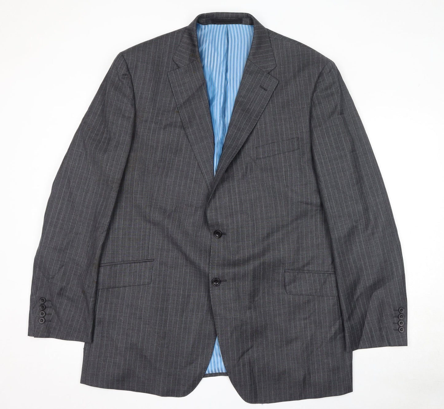Marks and Spencer Mens Grey Striped Wool Jacket Suit Jacket Size 46 Regular