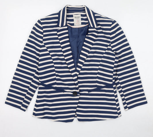 Bershka Womens Blue Striped Jacket Blazer Size M Button