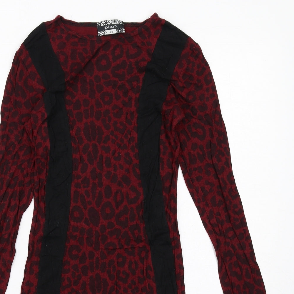 Pilot Womens Red Animal Print Viscose Pencil Dress Size S Boat Neck Pullover - Leopard Print