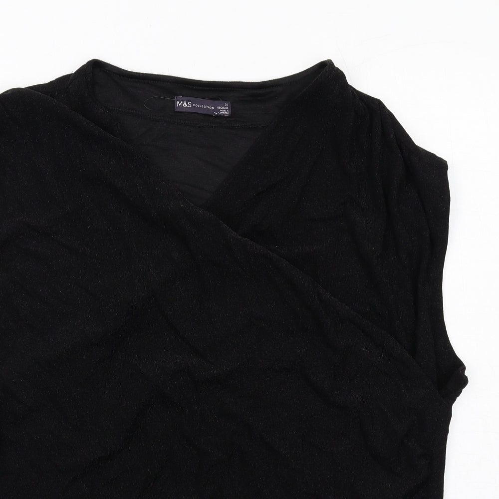 Marks and Spencer Womens Black Polyamide Basic Blouse Size 24 V-Neck