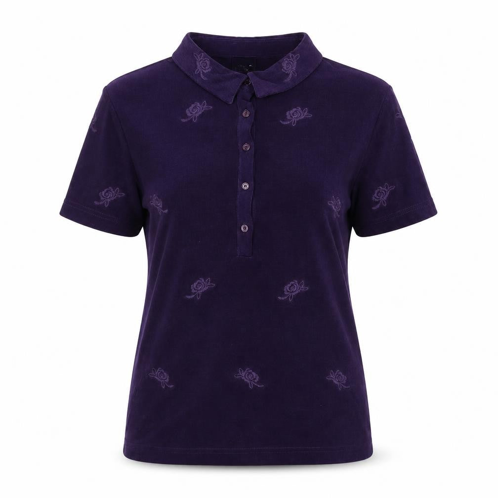 Together Womens Purple Floral Polyester Basic Polo Size 14 Collared