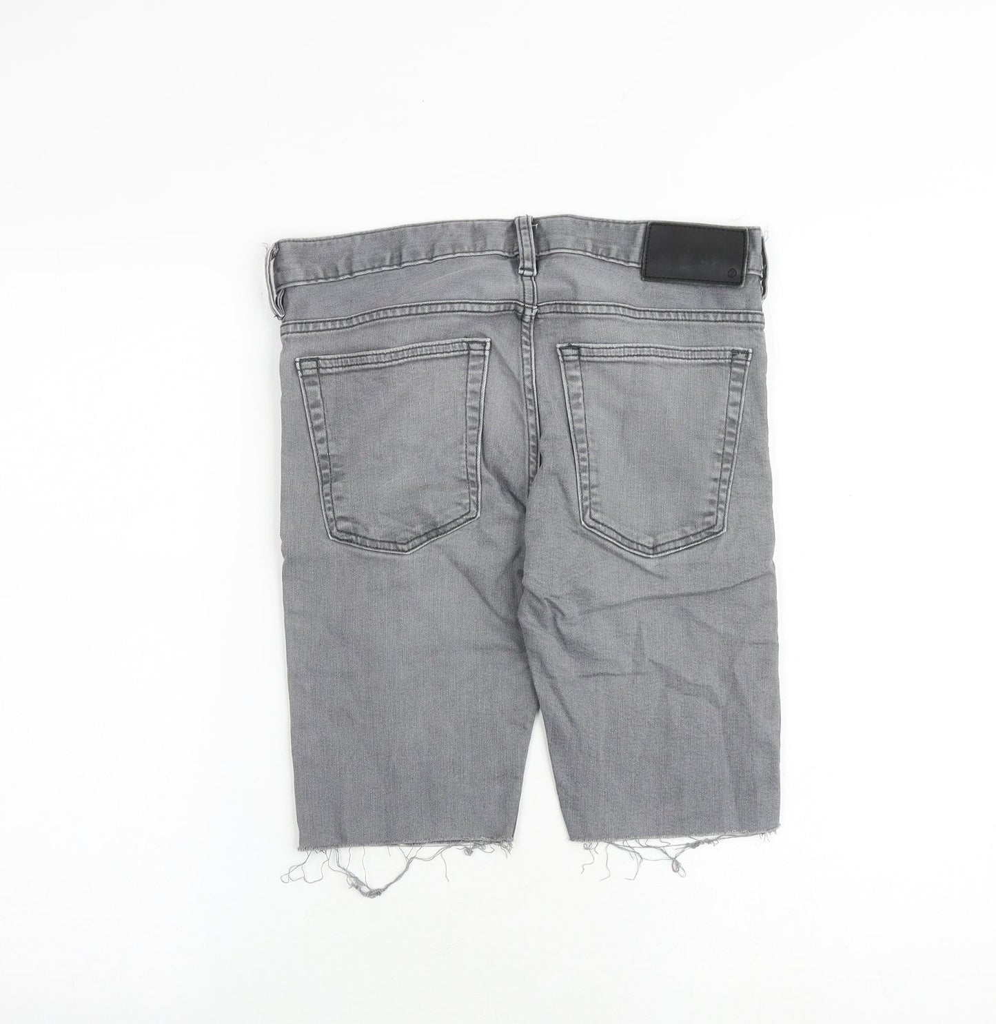 French Connection Mens Grey Cotton Chino Shorts Size 28 in Slim Zip - Frayed Hem