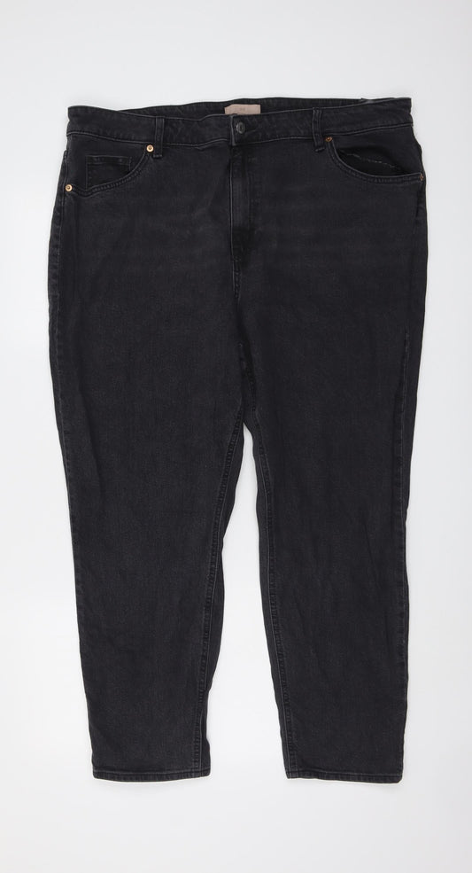 H&M Womens Grey Cotton Mom Jeans Size XL L26 in Regular Button
