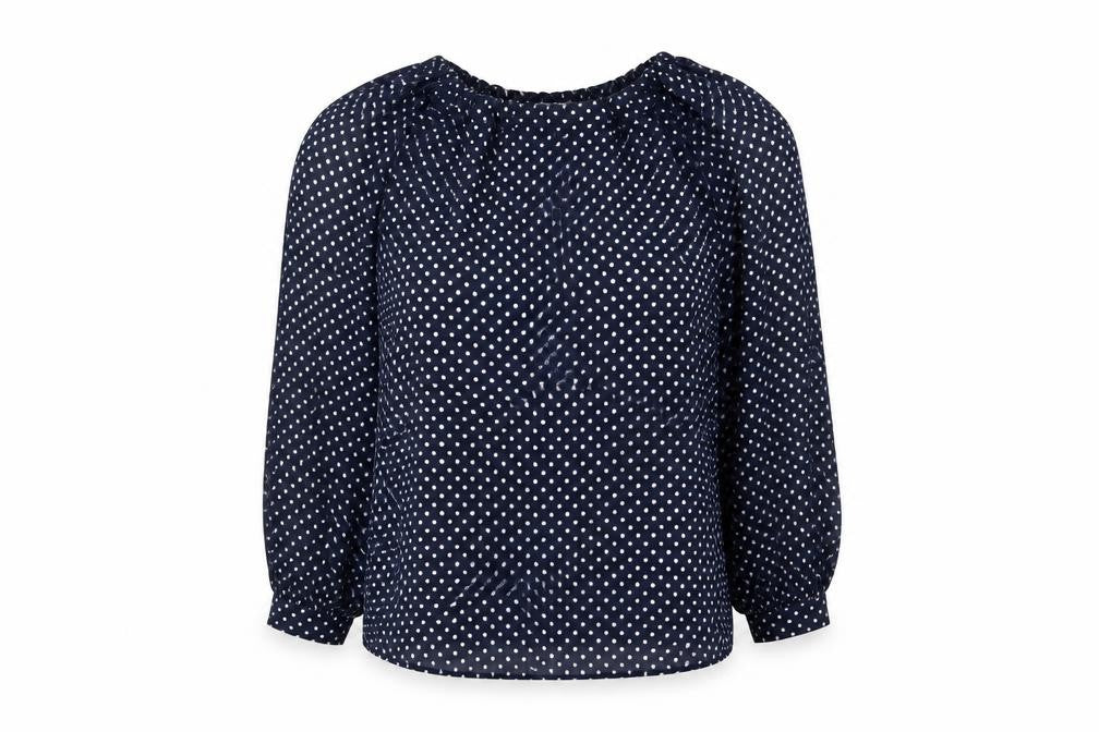 Marks and Spencer Womens Blue Polka Dot Polyester Basic Blouse Size 10 Round Neck