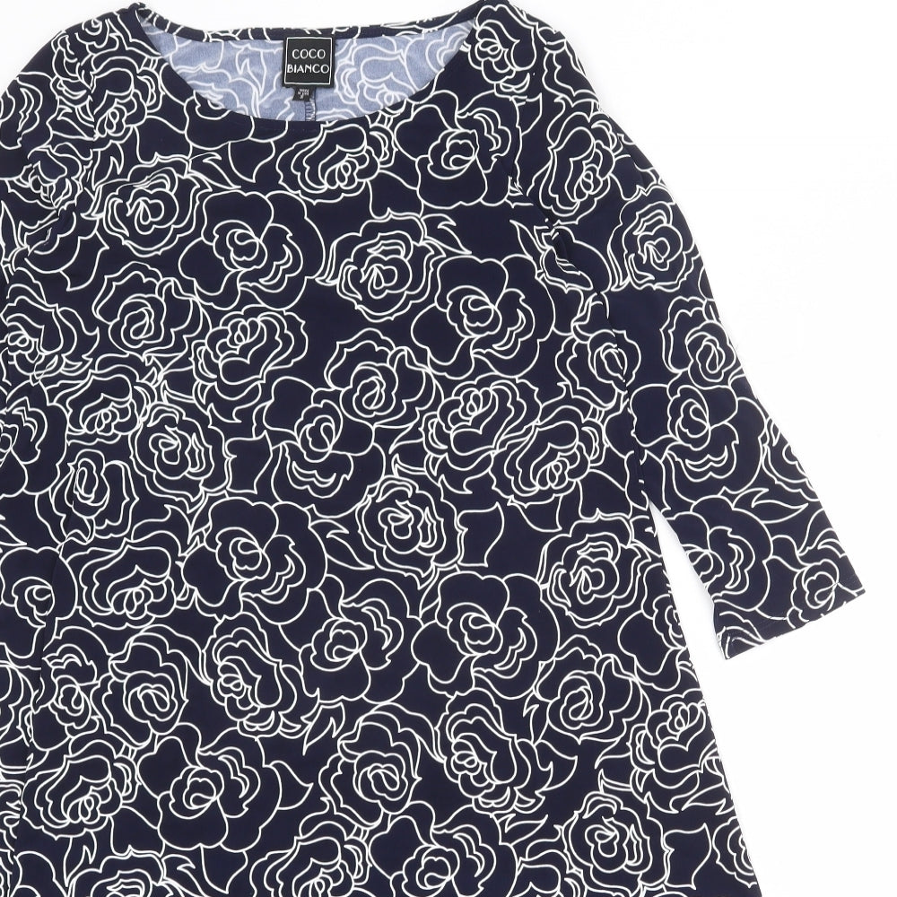 Coco Bianco Womens Blue Geometric Polyester A-Line Size S Boat Neck Pullover