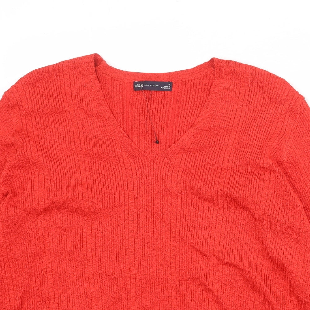 Marks and Spencer Womens Red V-Neck Viscose Pullover Jumper Size 18