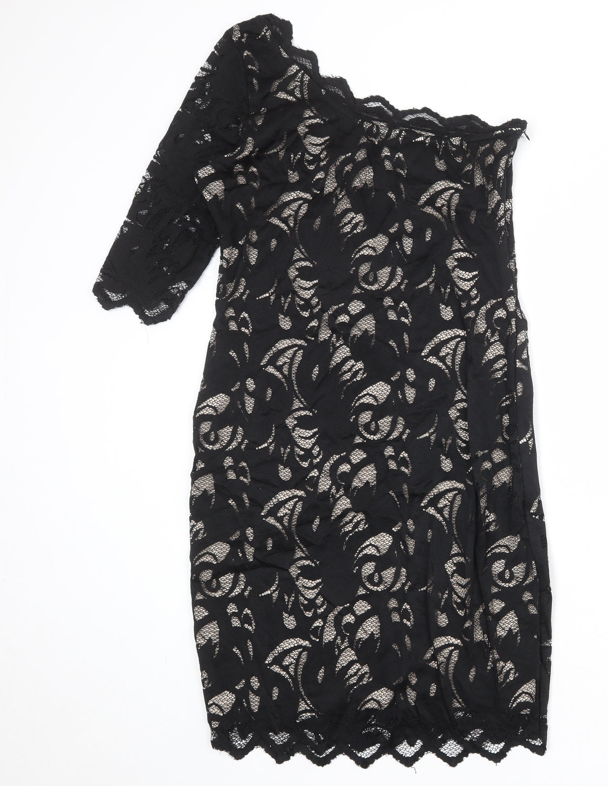 H&M Womens Black Floral Polyamide A-Line Size M One Shoulder Zip