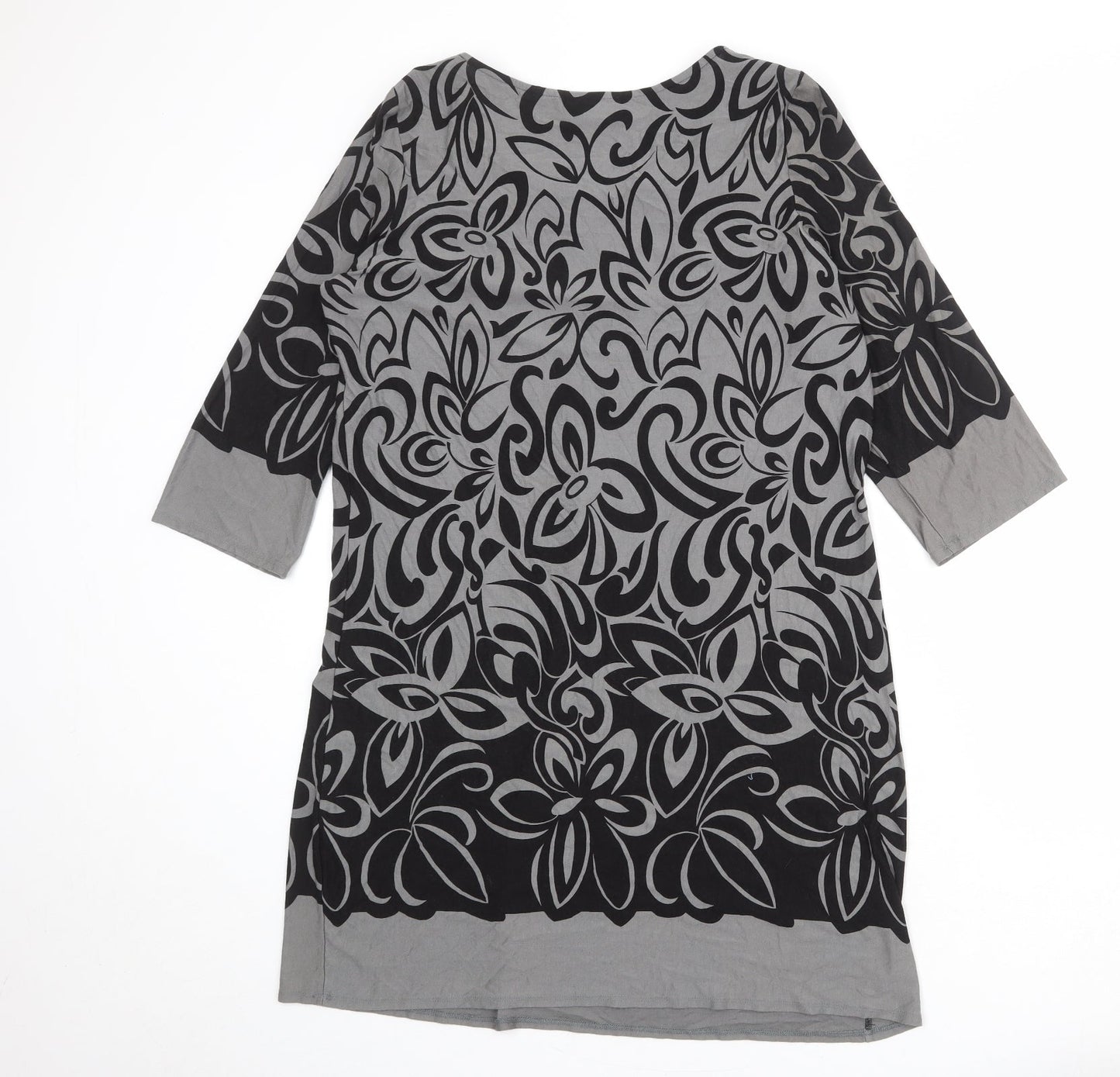 Wallis Womens Grey Geometric Viscose Ball Gown Size 18 Round Neck Pullover