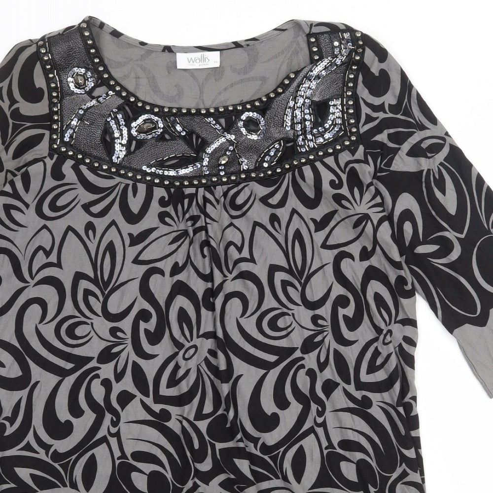 Wallis Womens Grey Geometric Viscose Ball Gown Size 18 Round Neck Pullover