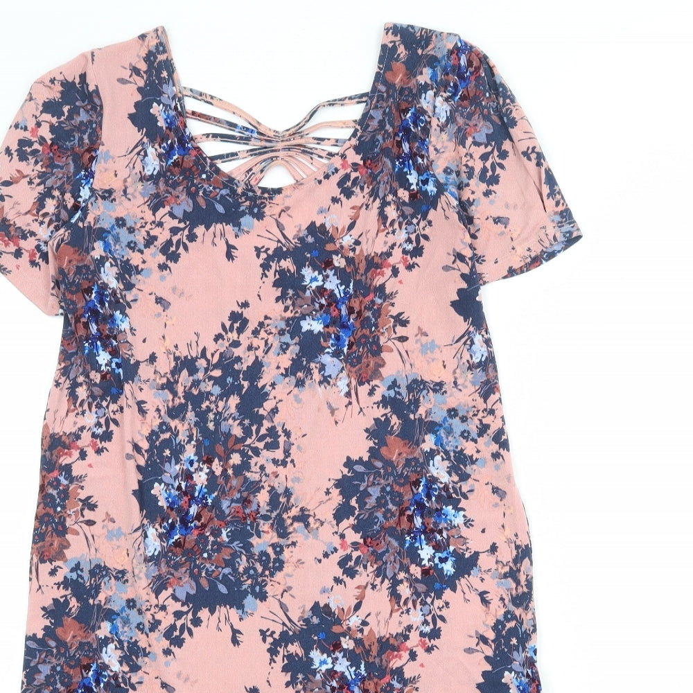 NEXT Womens Pink Floral Polyester T-Shirt Dress Size 10 Round Neck Pullover