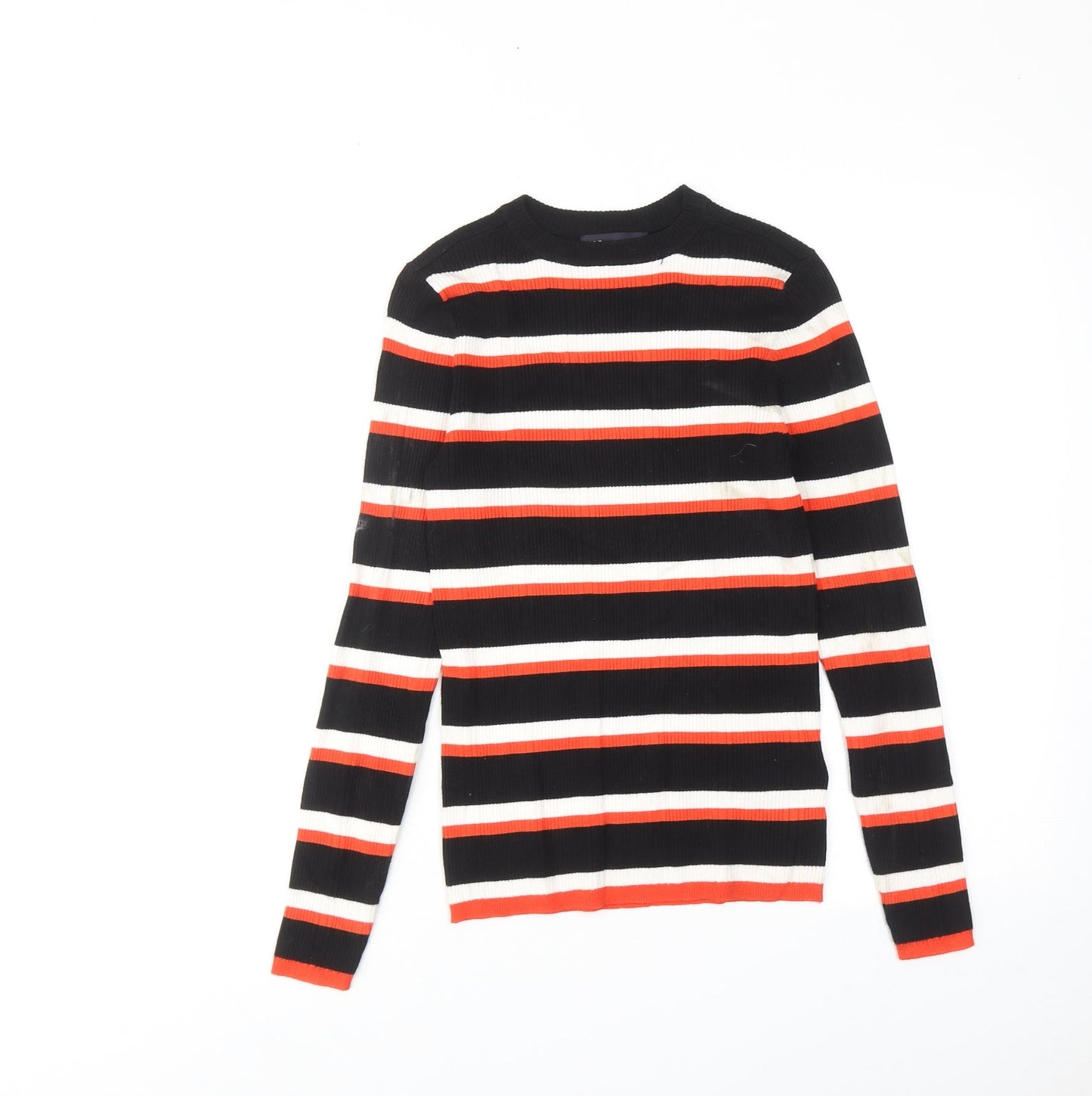 Marks and Spencer Womens Multicoloured Round Neck Striped Viscose Pullover Jumper Size 10 - Ribbed