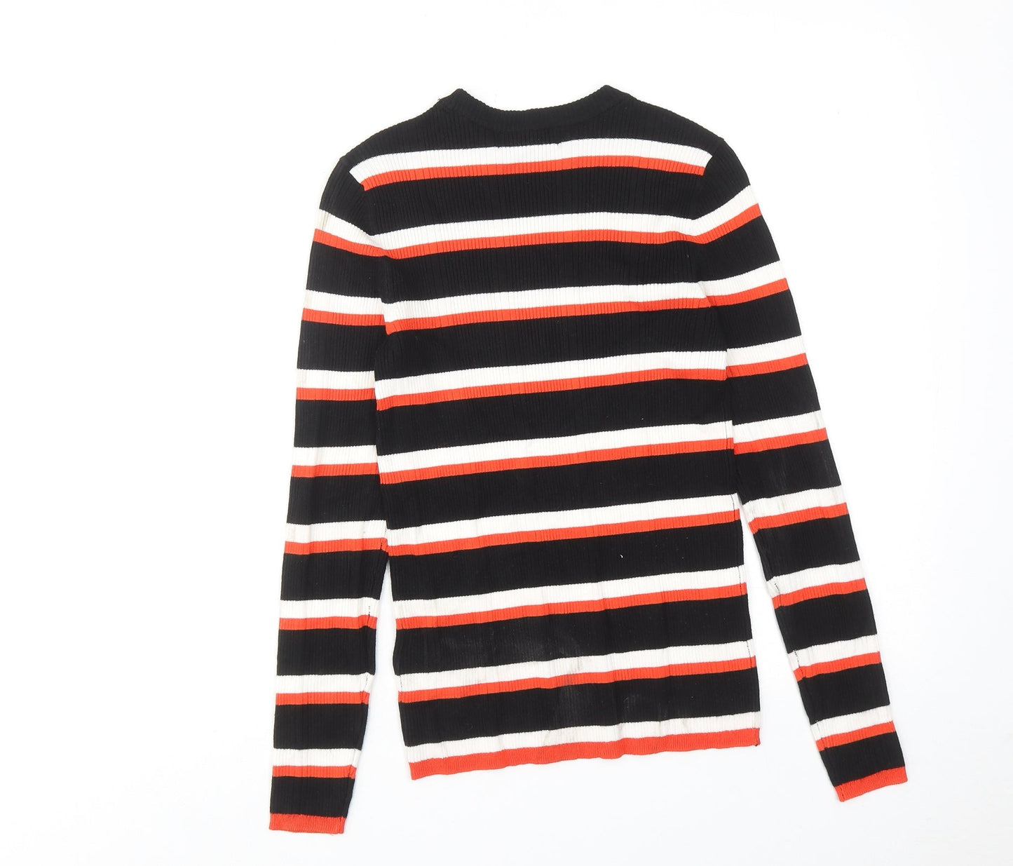 Marks and Spencer Womens Multicoloured Round Neck Striped Viscose Pullover Jumper Size 10 - Ribbed